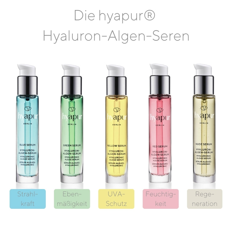 Mit den Hyaluron-Algen-Seren kannst du deine individuellen Hautpflegebedürfnisse adressieren.