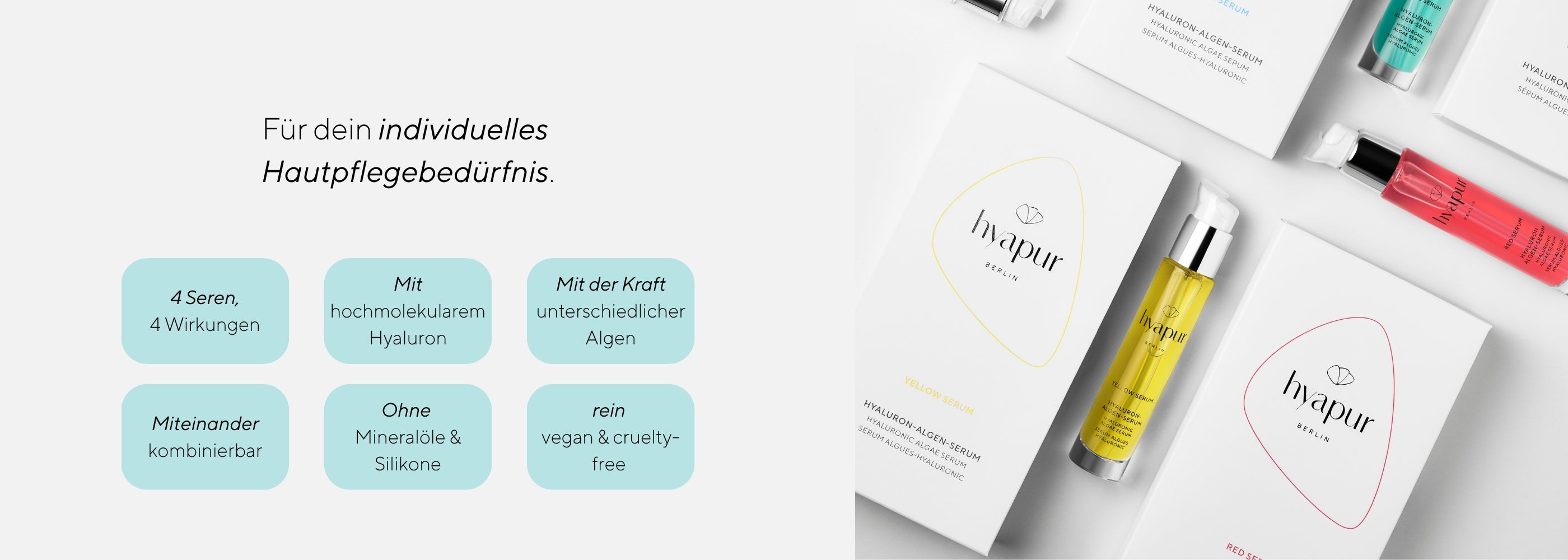 Die hyapur® Berlin Hyaluron-Algen-Seren für dein individuelles Hautbedürfnis.