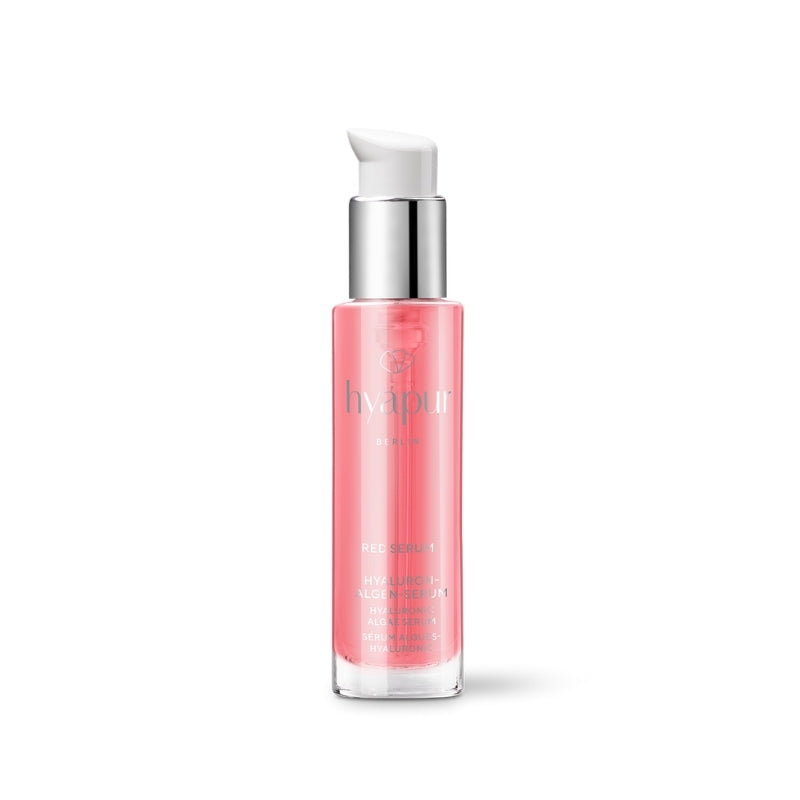 Das hyapur Red Serum aus der Hyaluron-Algen-Serie mit hochmolekularem Hyaluron und dem Extrakt der roten Alge für intensive Feuchtigkeit.