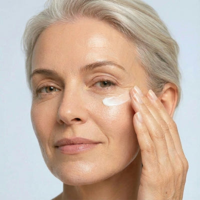 4. Apply eye cream with your ring finger from the bridge of your nose towards your temples